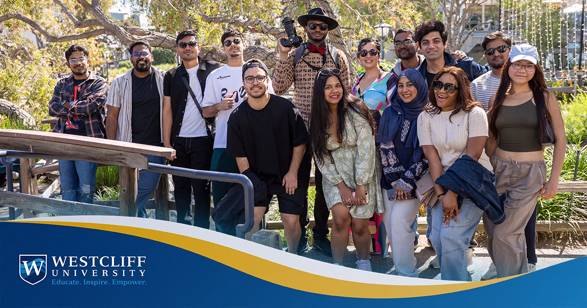 Westcliff University students exploring San Diego waterfront and Balboa Park during a Student Life trip, connecting outside the classroom.